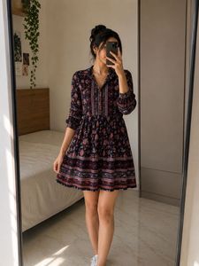 Boho Floral Print Mini Dress