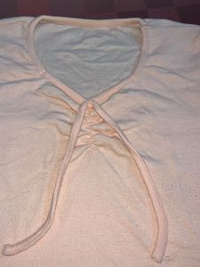 Cute Pink Ribbed Tie-Front Top
