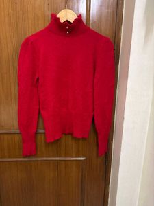 Red Turtleneck Knit Sweater