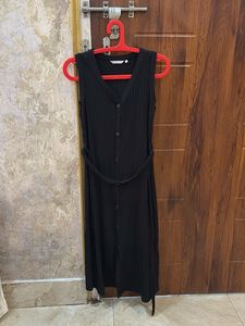 Sleeveless Ribbed Button-Up Midi Dress