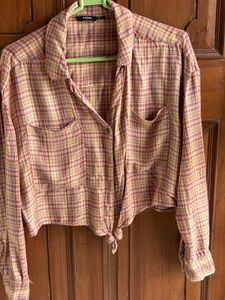 Cute Plaid Tie-Front Shirt