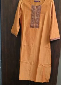Yellow Embroidered Kurta with Red Bottoms