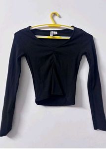 Black Ruched Long Sleeve Top