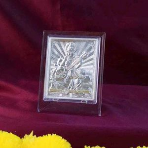 Elegant 999 Silver Saraswati Maa Photo Stand Frame