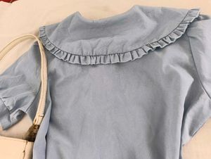 SHEIN Baby Blue Embroidered Peter Pan Collar Blous