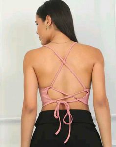 Pink Criss-Cross Backless Crop Top
