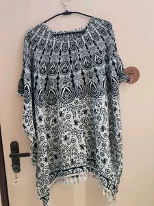 Boho Black & White Print Tunic kaftan