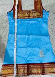 Beautiful Blue Sleeveless Kurti Made Of South Silk