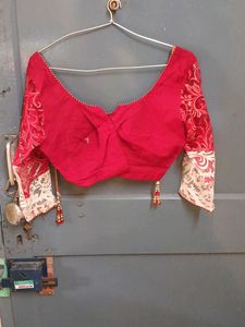 Red &amp; White Embroidered Blouse