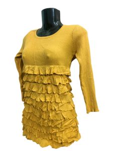 Ribbed Frilled Dress Stretchable Free Size S To L