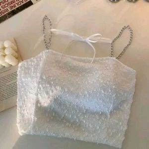 White Chain Strap Crop Top