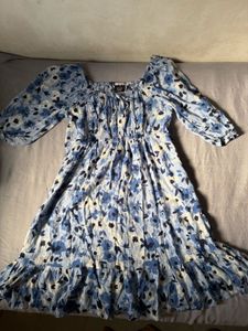 Blue Floral Off-Shoulder Dress