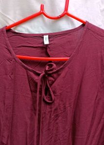 Maroon Round-Neck Tiered Dress