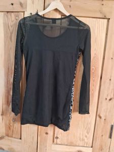 Elegant Sheer Black Top with Silver Detail