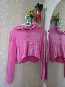 Pink Button-Up Cropped Top