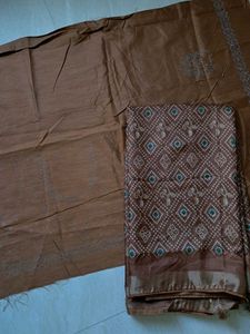 Elegant Brown Printed Silk Saree💌🍓