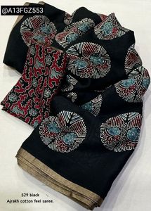 Ajrakh Cotton Feel Black Saree