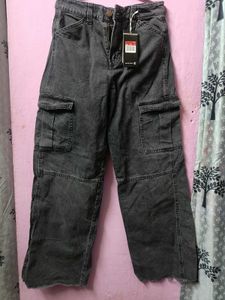 H&amp;M dark Wash Wide Leg Cargo Jeans