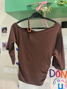 Brown Ruched One-Shoulder Top size M