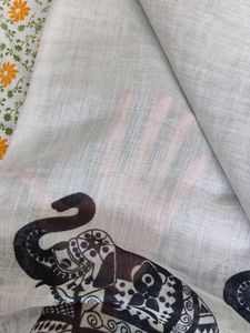 Elegant White Elephant Print Saree