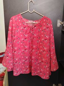 Chic Pink Floral Bell Sleeve Top