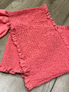 Smocked Off-Shoulder Coral Top