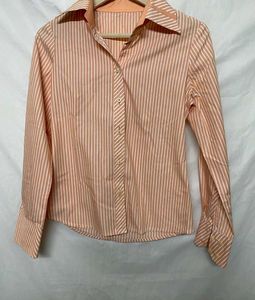 Orange Striped Fitted Button-Up Blouse