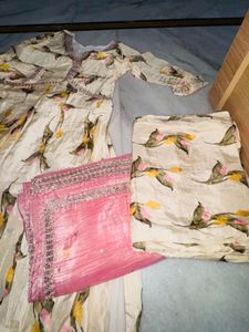 Cream Floral Print Kurta