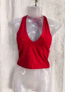 Red Halter Neck Crop Top