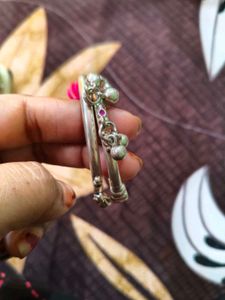 pure Silver Baby kada pair with Bells