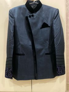 Stellar Metallic Blue-Grey Indowestern Suit Set