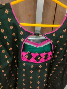 Diwali special Green Kurta With Pink Dupatta Set