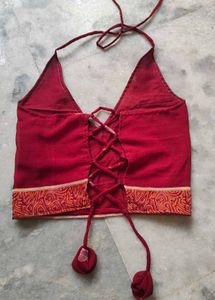 Boho Halter Neck Blouse with Tassel Tie Back