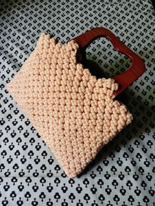 Macrame Handbag with Wooden Handle