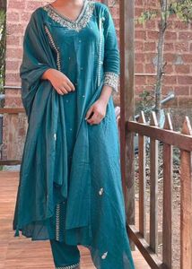Teal Embroidered Kurta Set with Dupatta