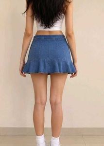 Denim Flared Mini Skirt w Inbuilt Shorts