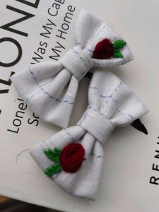 Handmade Embroidered Bow Hair Clips