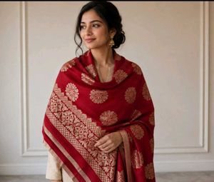 Red Banarasi Silk Dupatta with Gold Motifs
