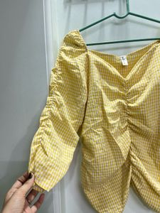 Cute Yellow Gingham Ruched Top