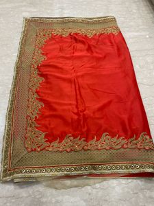 SALE! Gorgeous Red Golden Saree Satin