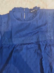 Elegant Blue Jacquard Blouse