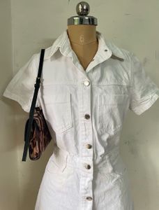 White Denim Button-Up Dress