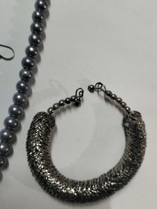 Bracelet, Necklace Silver And Sky Blue