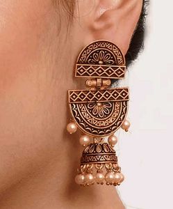Oxidised Jhumka Earrings with Pearls
