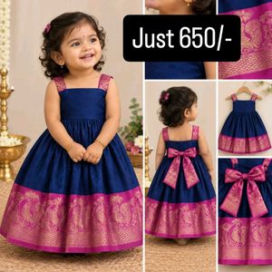 Girls Royal Blue &amp; Pink Ethnic Dress