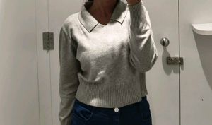 Grey Collared Knit Sweater