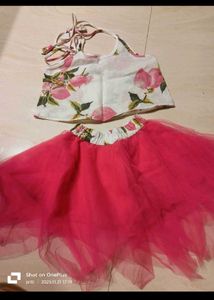 Cute Floral Print Top and Tulle Skirt Set