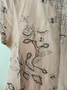 Linen Short Kurti, Silver Embroidery &amp; Bead Work