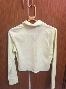 Lime Green Textured Button-Up Crop Top