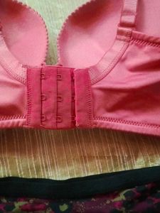 Peach Padded Bra &amp; Patterned Panties Set